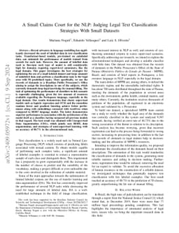 A Small Claims Court for the NLP: Judging Legal Text Classification
  Strategies With Small Datasets