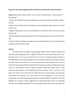 Regression with Large Language Models for Materials and Molecular
  Property Prediction