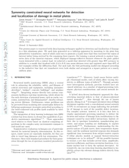 Symmetry constrained neural networks for detection and localization of
  damage in metal plates