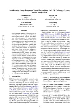 Accelerating Large Language Model Pretraining via LFR Pedagogy: Learn, Focus, and Review