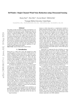 DeWinder: Single-Channel Wind Noise Reduction using Ultrasound Sensing