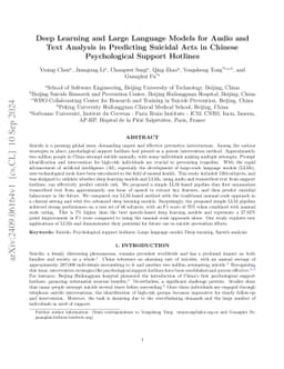 Deep Learning and Large Language Models for Audio and Text Analysis in
  Predicting Suicidal Acts in Chinese Psychological Support Hotlines
