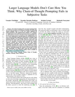 Larger Language Models Don't Care How You Think: Why Chain-of-Thought
  Prompting Fails in Subjective Tasks