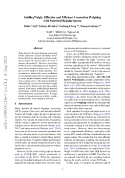 SubRegWeigh: Effective and Efficient Annotation Weighing with Subword Regularization