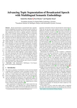Advancing Topic Segmentation of Broadcasted Speech with Multilingual
  Semantic Embeddings