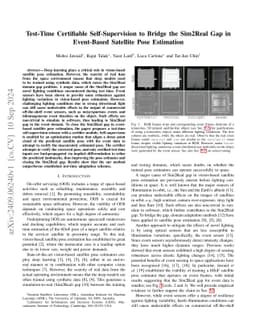 Test-Time Certifiable Self-Supervision to Bridge the Sim2Real Gap in
  Event-Based Satellite Pose Estimation