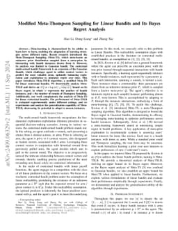 Modified Meta-Thompson Sampling for Linear Bandits and Its Bayes Regret
  Analysis