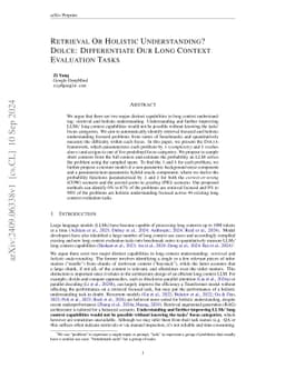 Retrieval Or Holistic Understanding? Dolce: Differentiate Our Long
  Context Evaluation Tasks