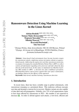 Ransomware Detection Using Machine Learning in the Linux Kernel