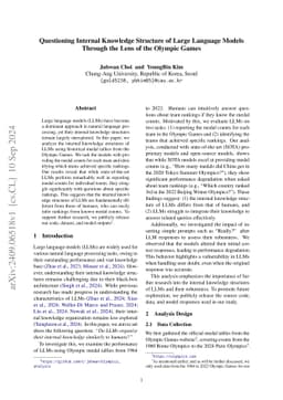Questioning Internal Knowledge Structure of Large Language Models
  Through the Lens of the Olympic Games