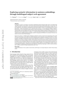 Exploring syntactic information in sentence embeddings through
  multilingual subject-verb agreement