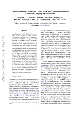 A Practice of Post-Training on Llama-3 70B with Optimal Selection of
  Additional Language Mixture Ratio