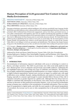 Human Perception of LLM-generated Text Content in Social Media
  Environments