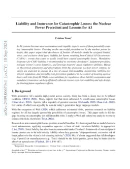 Liability and Insurance for Catastrophic Losses: the Nuclear Power
  Precedent and Lessons for AI