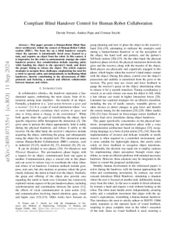 Compliant Blind Handover Control for Human-Robot Collaboration
