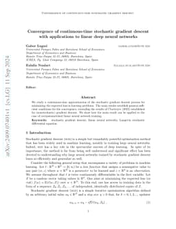 Convergence of continuous-time stochastic gradient descent with
  applications to linear deep neural networks