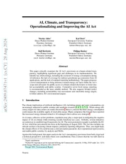 AI, Climate, and Transparency: Operationalizing and Improving the AI Act