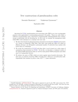New constructions of pseudorandom codes
