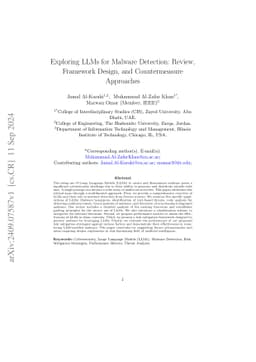 Exploring LLMs for Malware Detection: Review, Framework Design, and
  Countermeasure Approaches