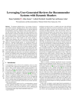 Leveraging User-Generated Reviews for Recommender Systems with Dynamic
  Headers