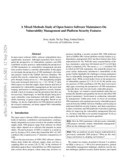 A Mixed-Methods Study of Open-Source Software Maintainers On Vulnerability Management and Platform Security Features