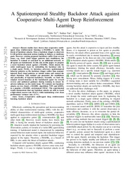 A Spatiotemporal Stealthy Backdoor Attack against Cooperative
  Multi-Agent Deep Reinforcement Learning