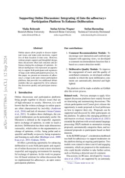 Supporting Online Discussions: Integrating AI Into the adhocracy+
  Participation Platform To Enhance Deliberation
