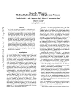 Games for AI Control: Models of Safety Evaluations of AI Deployment
  Protocols