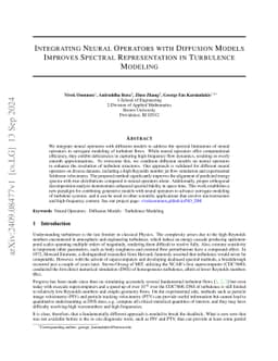 Integrating Neural Operators with Diffusion Models Improves Spectral Representation in Turbulence Modeling