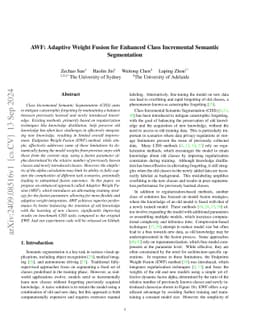 AWF: Adaptive Weight Fusion for Enhanced Class Incremental Semantic
  Segmentation