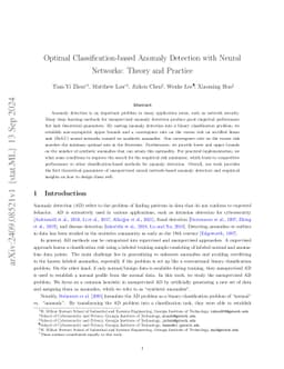 Optimal Classification-based Anomaly Detection with Neural Networks:
  Theory and Practice