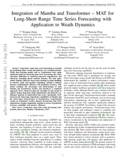 Integration of Mamba and Transformer -- MAT for Long-Short Range Time
  Series Forecasting with Application to Weather Dynamics