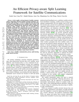 An Efficient Privacy-aware Split Learning Framework for Satellite
  Communications