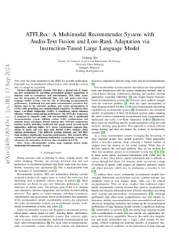 ATFLRec: A Multimodal Recommender System with Audio-Text Fusion and
  Low-Rank Adaptation via Instruction-Tuned Large Language Model