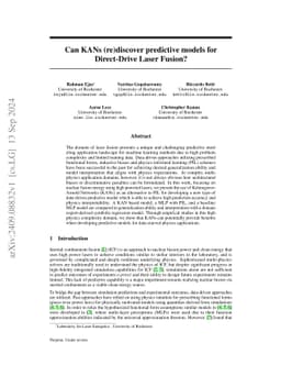 Can Kans (re)discover predictive models for Direct-Drive Laser Fusion?