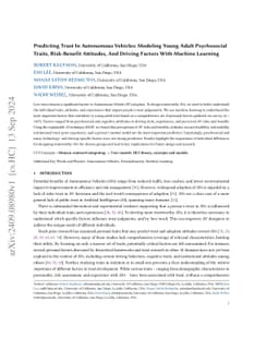 Predicting Trust In Autonomous Vehicles: Modeling Young Adult Psychosocial Traits, Risk-Benefit Attitudes, And Driving Factors With Machine Learning