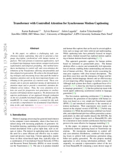 Transformer with Controlled Attention for Synchronous Motion Captioning