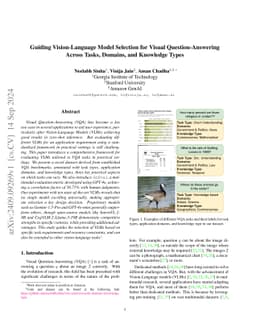 Guiding Vision-Language Model Selection for Visual Question-Answering
  Across Tasks, Domains, and Knowledge Types