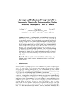 An empirical evaluation of using ChatGPT to summarize disputes for
  recommending similar labor and employment cases in Chinese