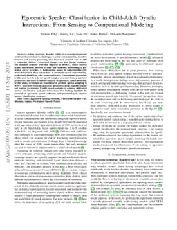 Egocentric Speaker Classification in Child-Adult Dyadic Interactions:
  From Sensing to Computational Modeling