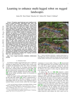Learning to enhance multi-legged robot on rugged landscapes