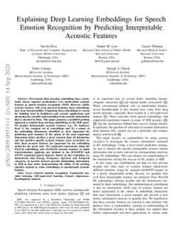 Explaining Deep Learning Embeddings for Speech Emotion Recognition by
  Predicting Interpretable Acoustic Features
