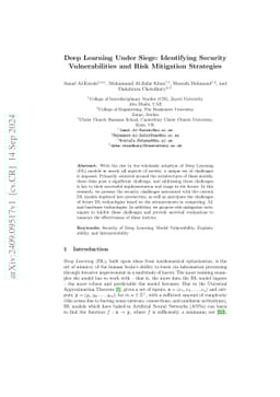 Deep Learning Under Siege: Identifying Security Vulnerabilities and Risk
  Mitigation Strategies