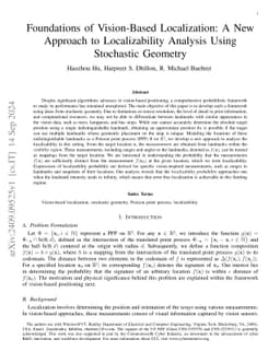 Foundations of Vision-Based Localization: A New Approach to
  Localizability Analysis Using Stochastic Geometry