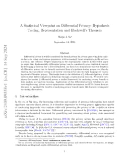 A Statistical Viewpoint on Differential Privacy: Hypothesis Testing,
  Representation and Blackwell's Theorem