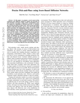 Precise Pick-and-Place using Score-Based Diffusion Networks