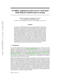 An Offline Adaptation Framework for Constrained Multi-Objective
  Reinforcement Learning
