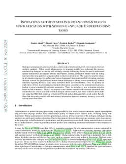 Increasing faithfulness in human-human dialog summarization with Spoken
  Language Understanding tasks