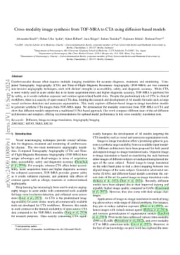 Cross-modality image synthesis from TOF-MRA to CTA using diffusion-based
  models