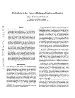 On Synthetic Texture Datasets: Challenges, Creation, and Curation